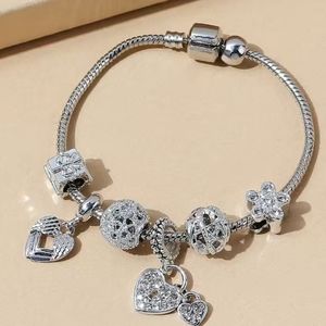 Vintage Rhinestone Heart Beaded DIY Copper Bracelet 1pc